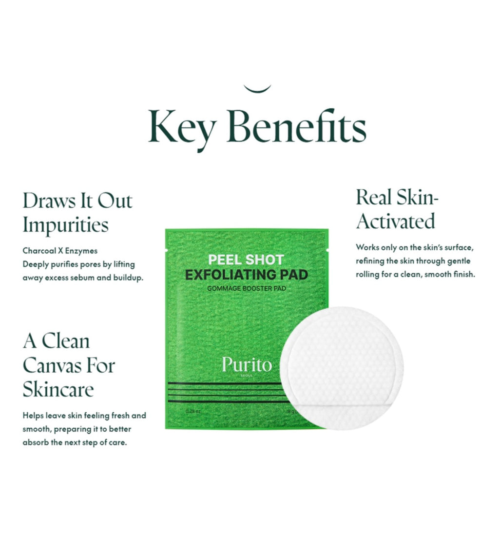 PURITO Seoul - Peel Shot Exfoliating Pad - 8 piezas | Pads Exfoliantes para Renovar y Suavizar la Piel