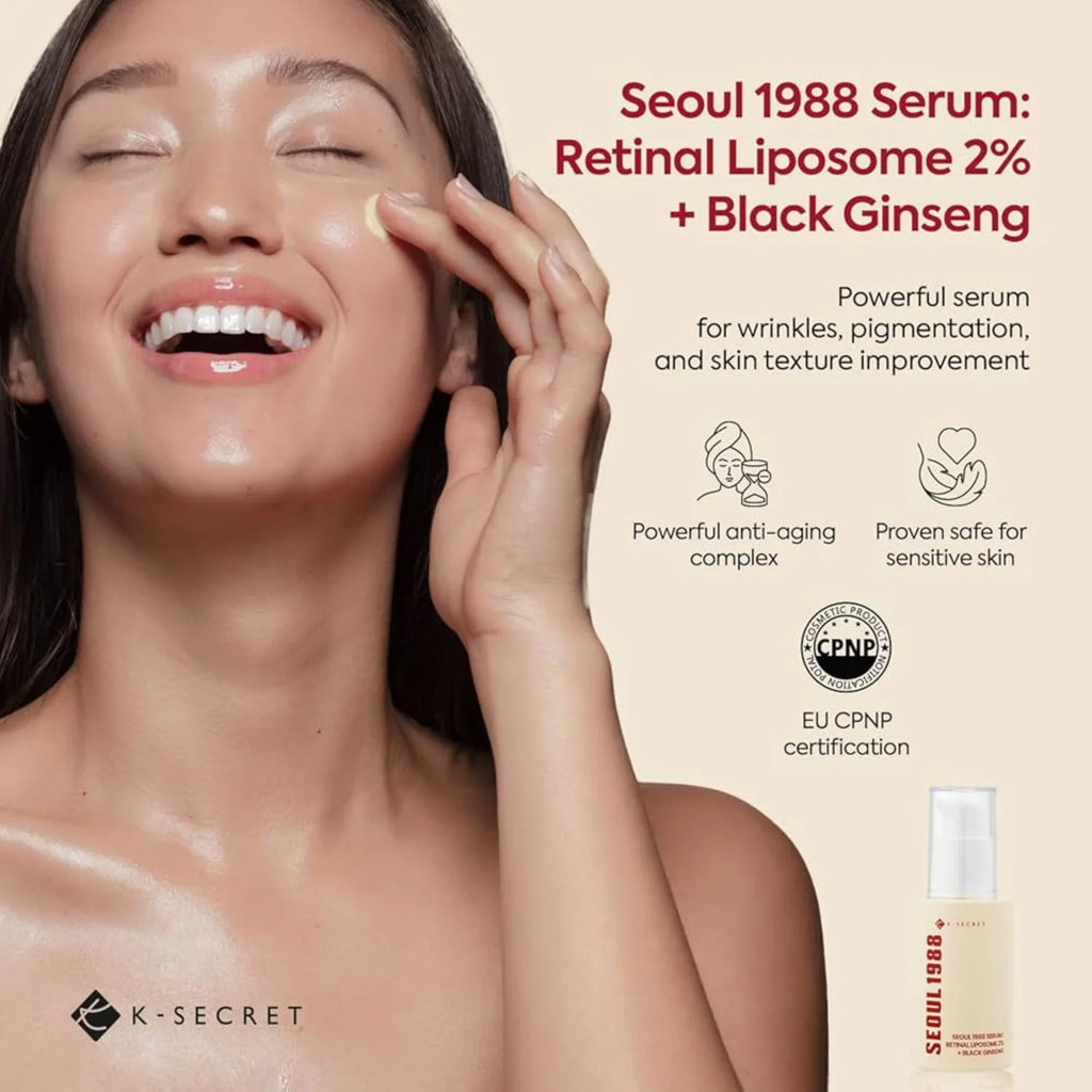 KSECRET - SEOUL 1988 Serum : Retinal Liposome 2% + Black Ginseng - 30ml | Suero Antiedad y Regenerador con Retinal y Ginseng Negro