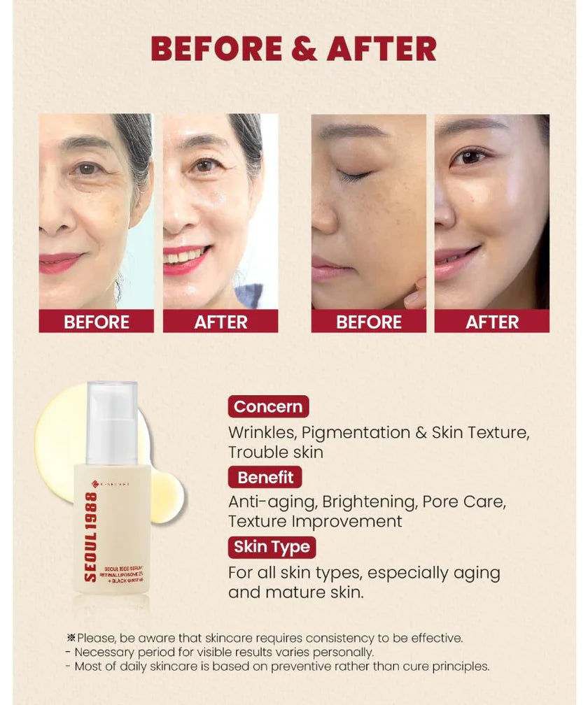 KSECRET - SEOUL 1988 Serum : Retinal Liposome 2% + Black Ginseng - 30ml | Suero Antiedad y Regenerador con Retinal y Ginseng Negro