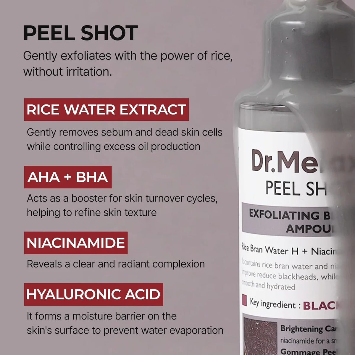 Dr. Melaxin - Peel Shot Exfoliating Black Rice Ampoule - 80ml | Ampolla Facial Exfoliante para una Piel Suave