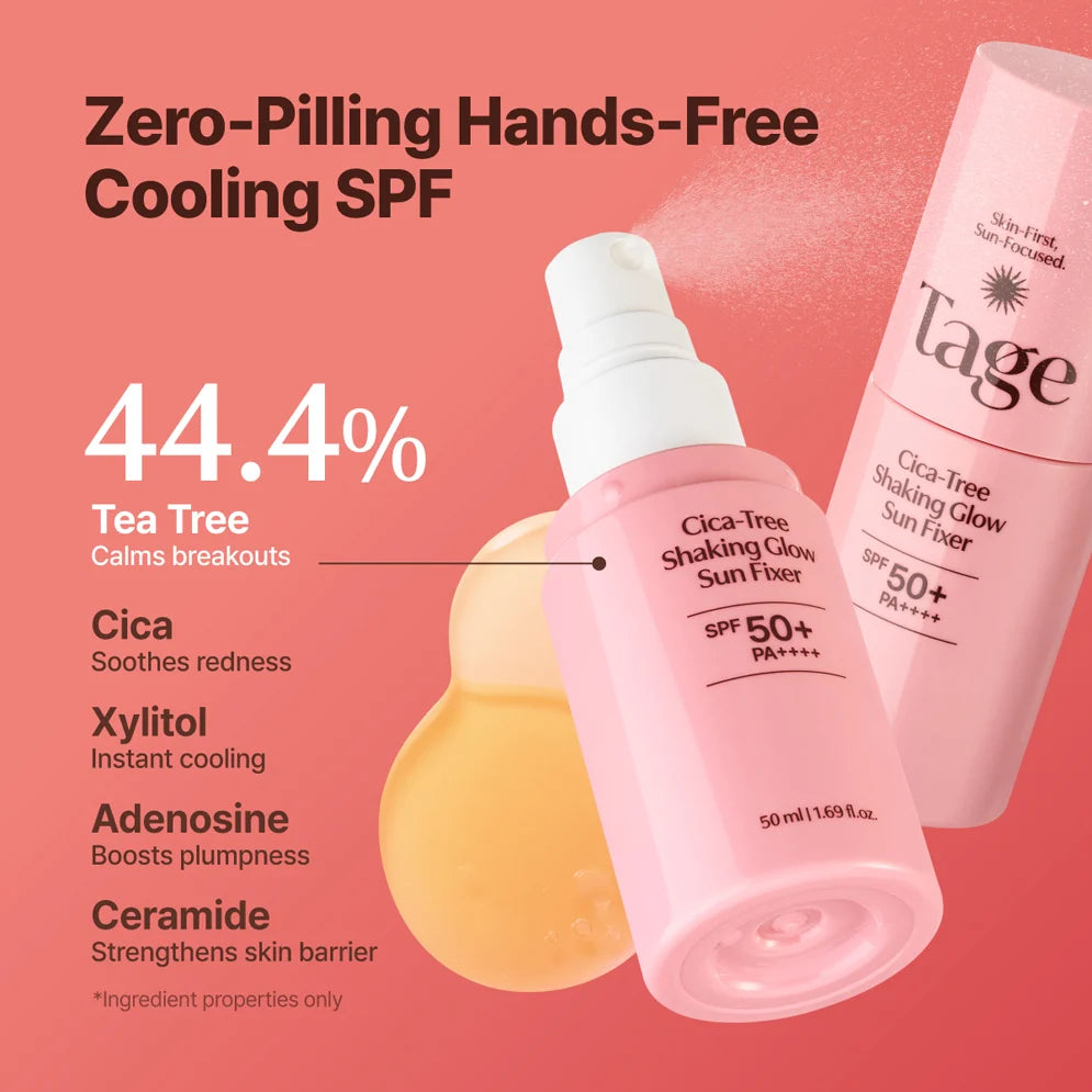 TAGE - Cica-Tree Shaking Glow Sun Fixer SPF50+ - 50ml | Protector Solar Facial en Spray