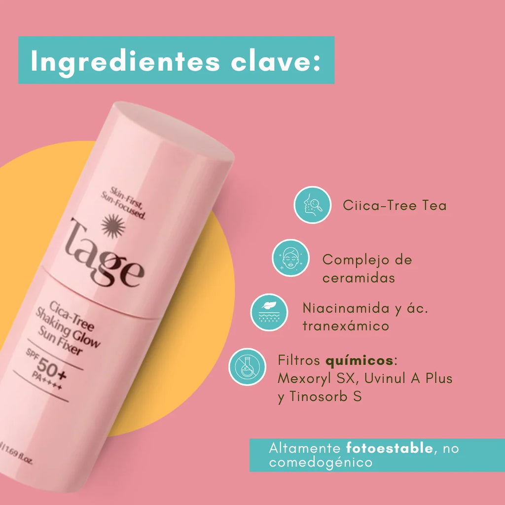 TAGE - Cica-Tree Shaking Glow Sun Fixer SPF50+ - 50ml | Protector Solar Facial en Spray