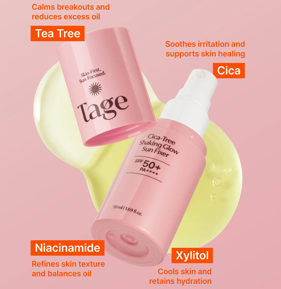 TAGE - Cica-Tree Shaking Glow Sun Fixer SPF50+ - 50ml | Protector Solar Facial en Spray