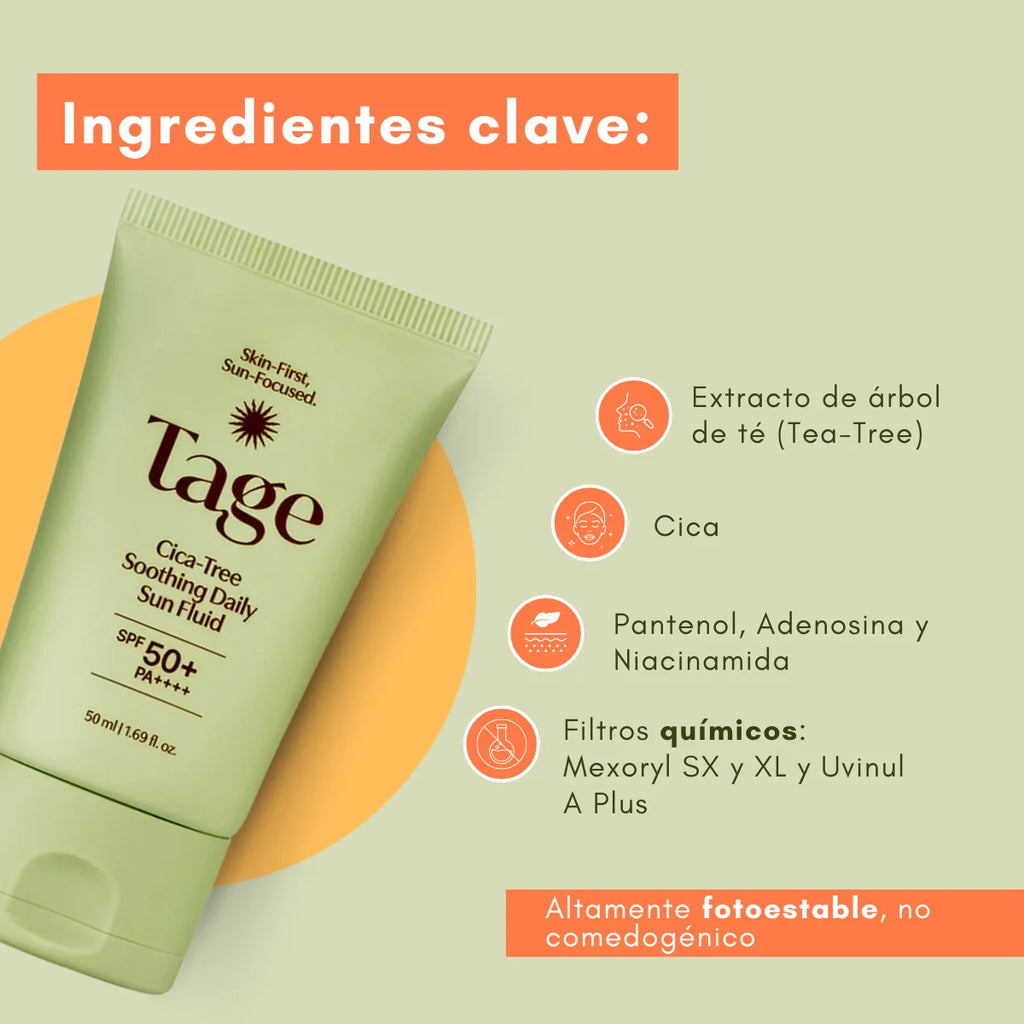 TAGE - Cica-Tree Soothing Daily Sun Fluid SPF50+ - 50ml | Protector Solar Facial Calmante