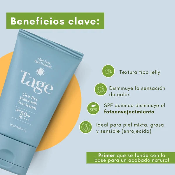TAGE - Cica-Tree Water Jelly Sun Serum SPF50+ - 50ml | Sérum Solar Facial Hidratante