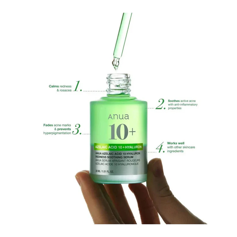 ANUA - Azelaic Acid 10 Hyaluron Redness Soothing Serum - 30ml | Suero Calmante e Hidratante con Ácido Azelaico y Ácido Hialurónico