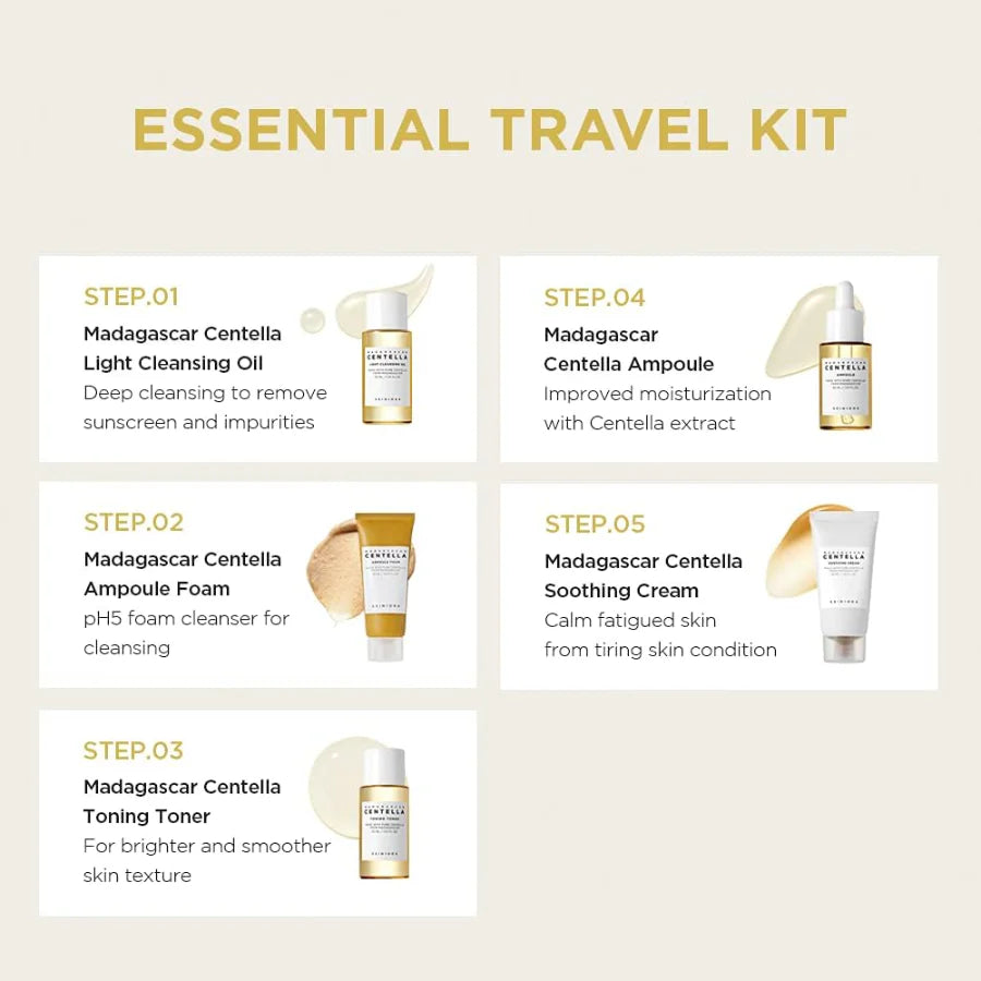 SKIN1004 - Madagascar Centella Travel Kit - 5 en 1 | Set de Viaje Hidratante y Reparador con Extracto de Centella