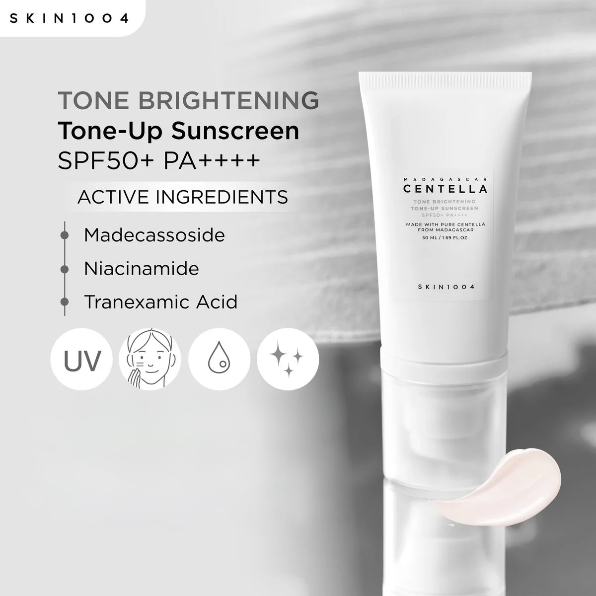 SKIN1004 - Madagascar Centella Tone-Up Sunscreen - 50ml | Protector Solar Iluminador y Aclarante con Centella Asiática