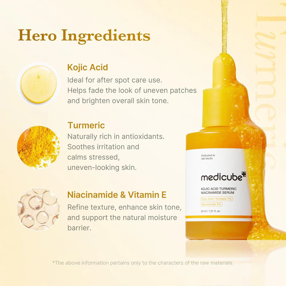 Medicube - Kojic Acid Turmeric Niacinamide Serum - 30ml | Sérum Iluminador y Antimanchas con Ácido Kójico, Cúrcuma y Niacinamida