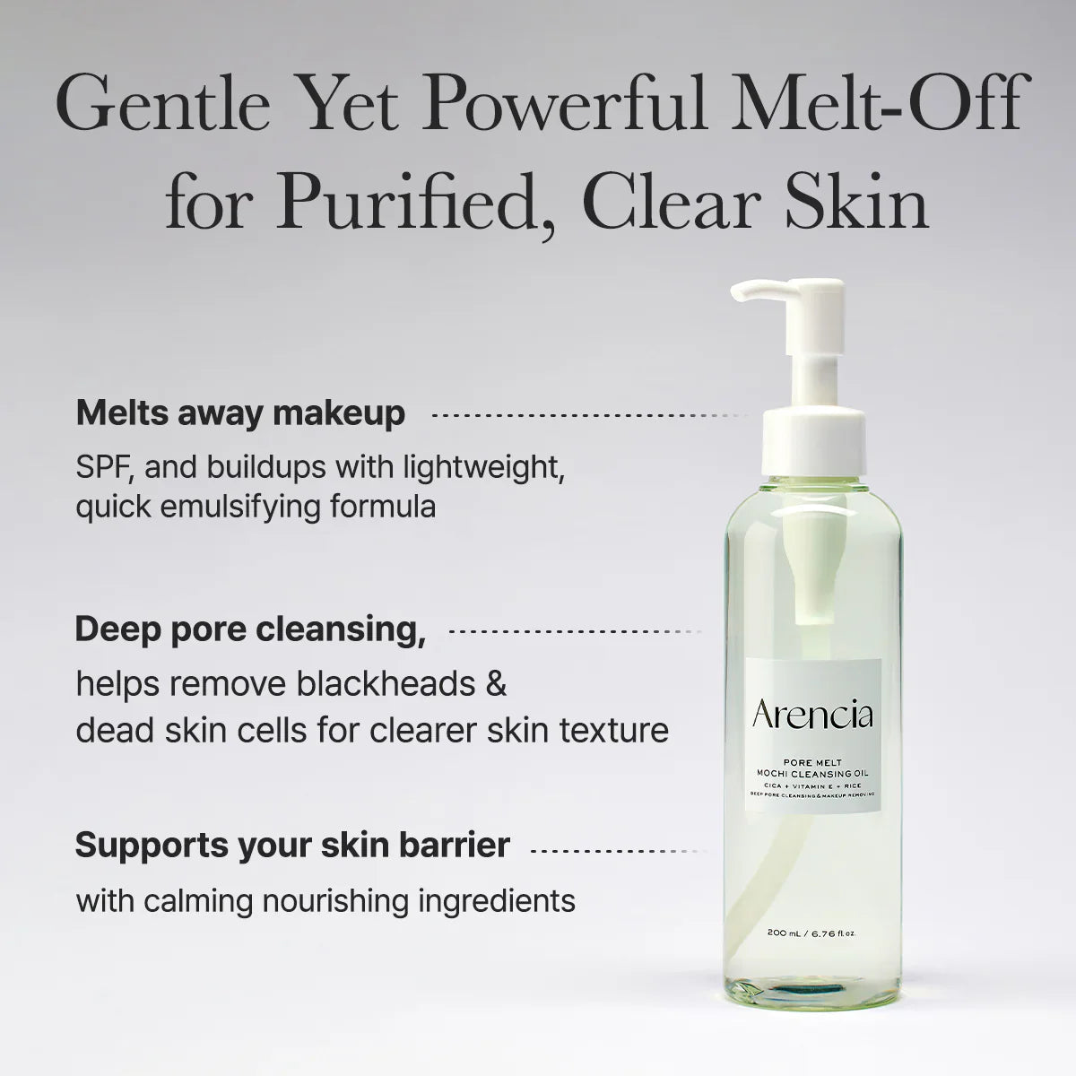 Arencia - Pore Melt Mochi Cleansing Oil - 200ml | Aceite Limpiador Profundo que Remueve Impurezas y Exceso de Sebo