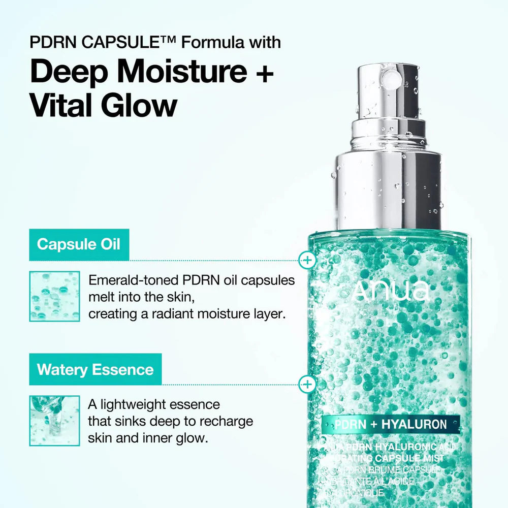 ANUA - PDRN Hyaluronic Acid Hydrating Capsule Mist | Bruma Hidratante Intensiva Con PDRN Y Cápsulas De Ácido Hialurónico Para Mayor Elasticidad