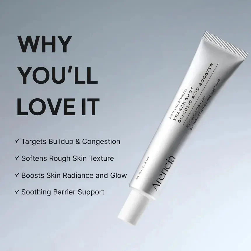 Arencia - Eraser Shot Glycolic Acid Booster - 30ml | Booster Exfoliante Con Ácido Glicólico Para Renovar La Textura Y Unificar El Tono