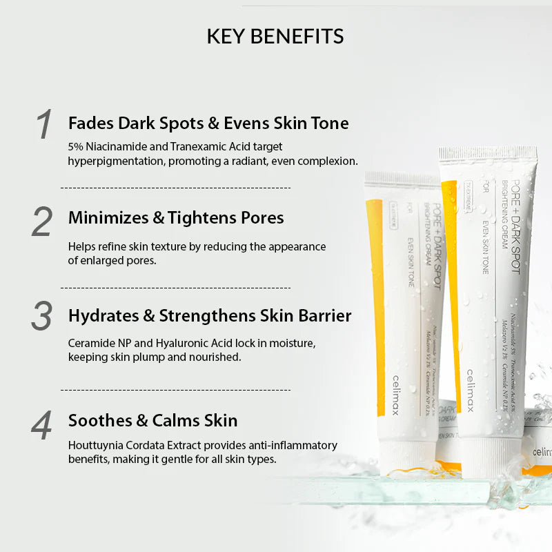 Celimax - Pore+Dark Spot Brightening Cream - 35ml | Crema Despigmentante E Iluminadora Para Unificar El Tono Y Suavizar Poros