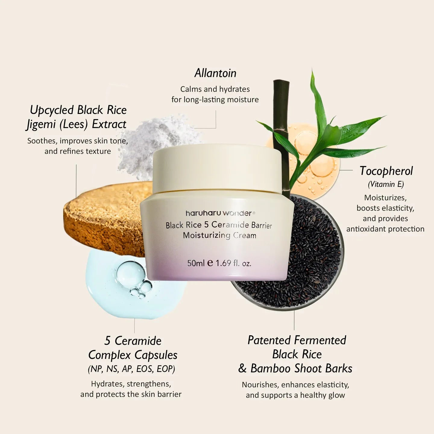 Haruharu Wonder - Black Rice 5 Ceramide Barrier Moisturizing Cream - 50ml | Crema Hidratante Y Fortalecedora De La Barrera Cutánea Con Arroz Negro Y 5 Tipos De Ceramidas