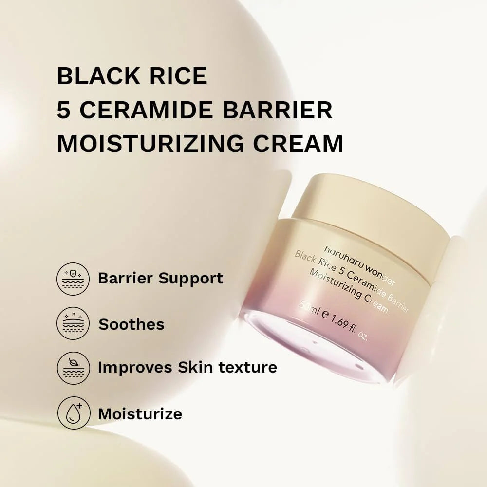 Haruharu Wonder - Black Rice 5 Ceramide Barrier Moisturizing Cream - 50ml | Crema Hidratante Y Fortalecedora De La Barrera Cutánea Con Arroz Negro Y 5 Tipos De Ceramidas