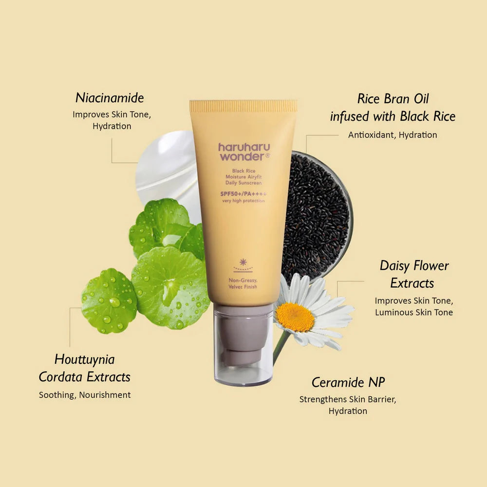 Haruharu Wonder - Black Rice Moisture Airyfit Daily Sunscreen SPF 50+ PA++++ - 50ml | Protector Solar Hidratante De Acabado Ligero Con Arroz Negro