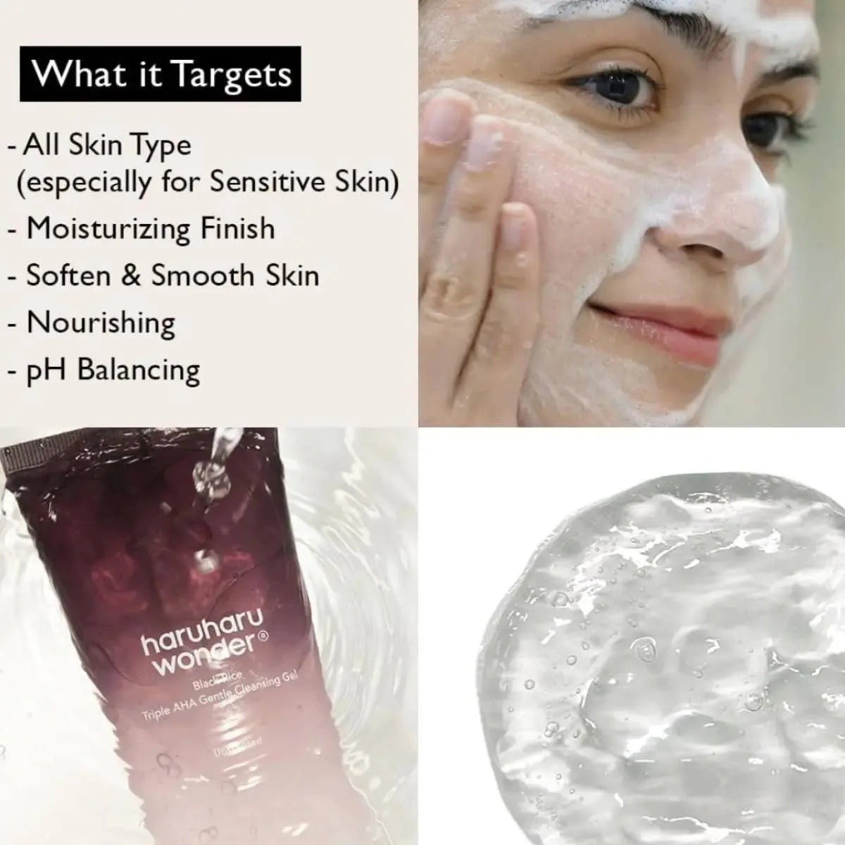 Haruharu Wonder - Black Rice Triple AHA Gentle Cleansing Gel - 100ml | Gel Limpiador Suave Y Exfoliante Con Arroz Negro Y Triple AHA