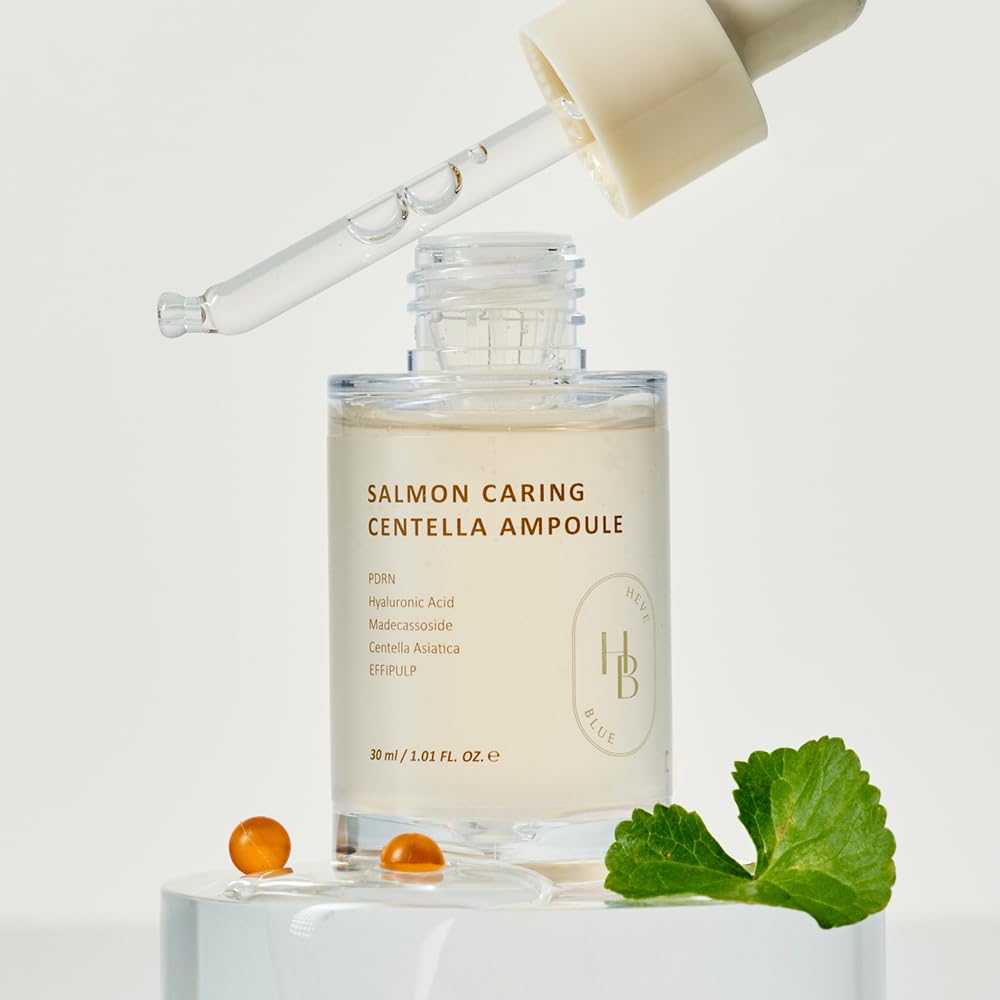 HEVEBLUE - Salmon Caring Centella Ampoule - 30ml | Ampolleta Calmante Y Regeneradora Con Centella Para Reparar Y Nutrir La Piel