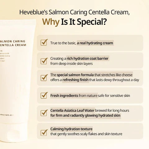 HEVEBLUE - Salmon Caring Centella Cream - 100ml | Crema Reparadora Y Nutritiva Con Centella Para Calmar Y Fortalecer La Piel