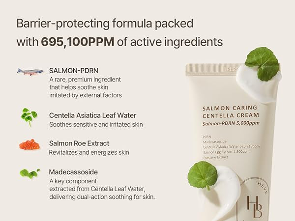 HEVEBLUE - Salmon Caring Centella Cream - 100ml | Crema Reparadora Y Nutritiva Con Centella Para Calmar Y Fortalecer La Piel