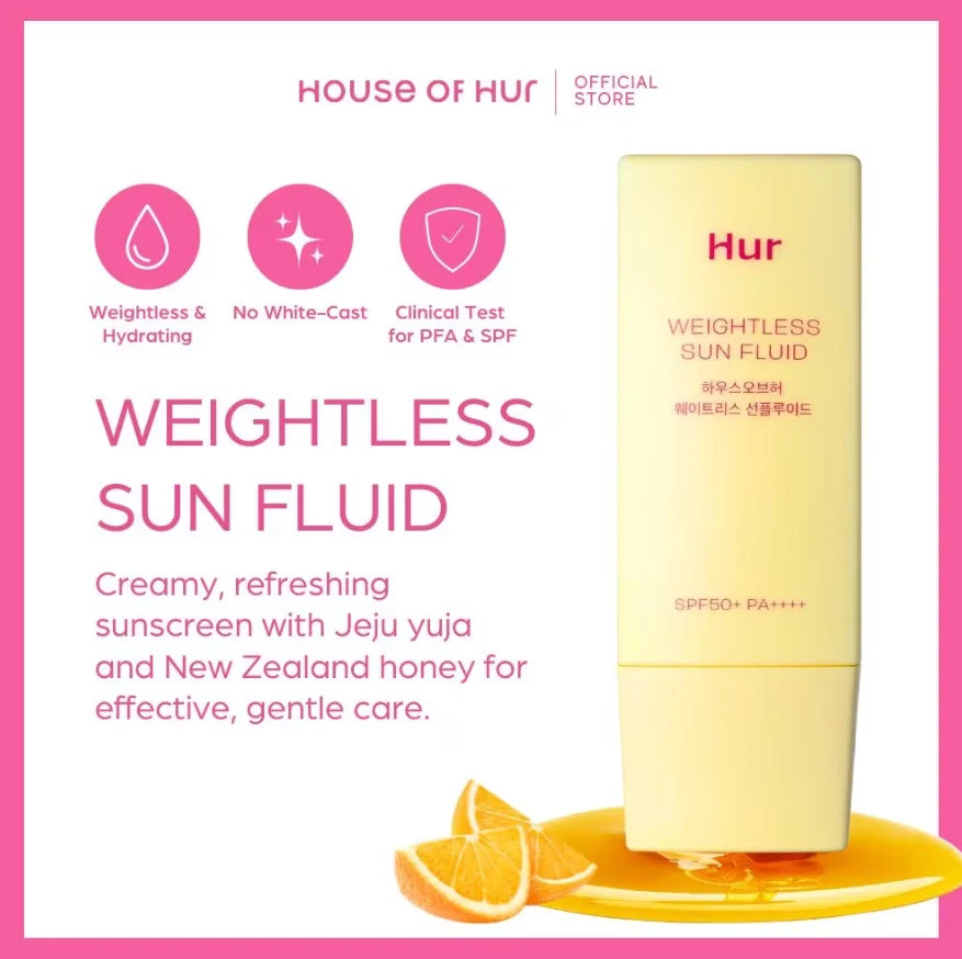 House of Hur - Weightless Sun Fluid SPF 50+ PA++++ - 50ml | Protector Solar Fluido Ultra Ligero E Hidratante Con Acabado Invisible Y Protección Alta