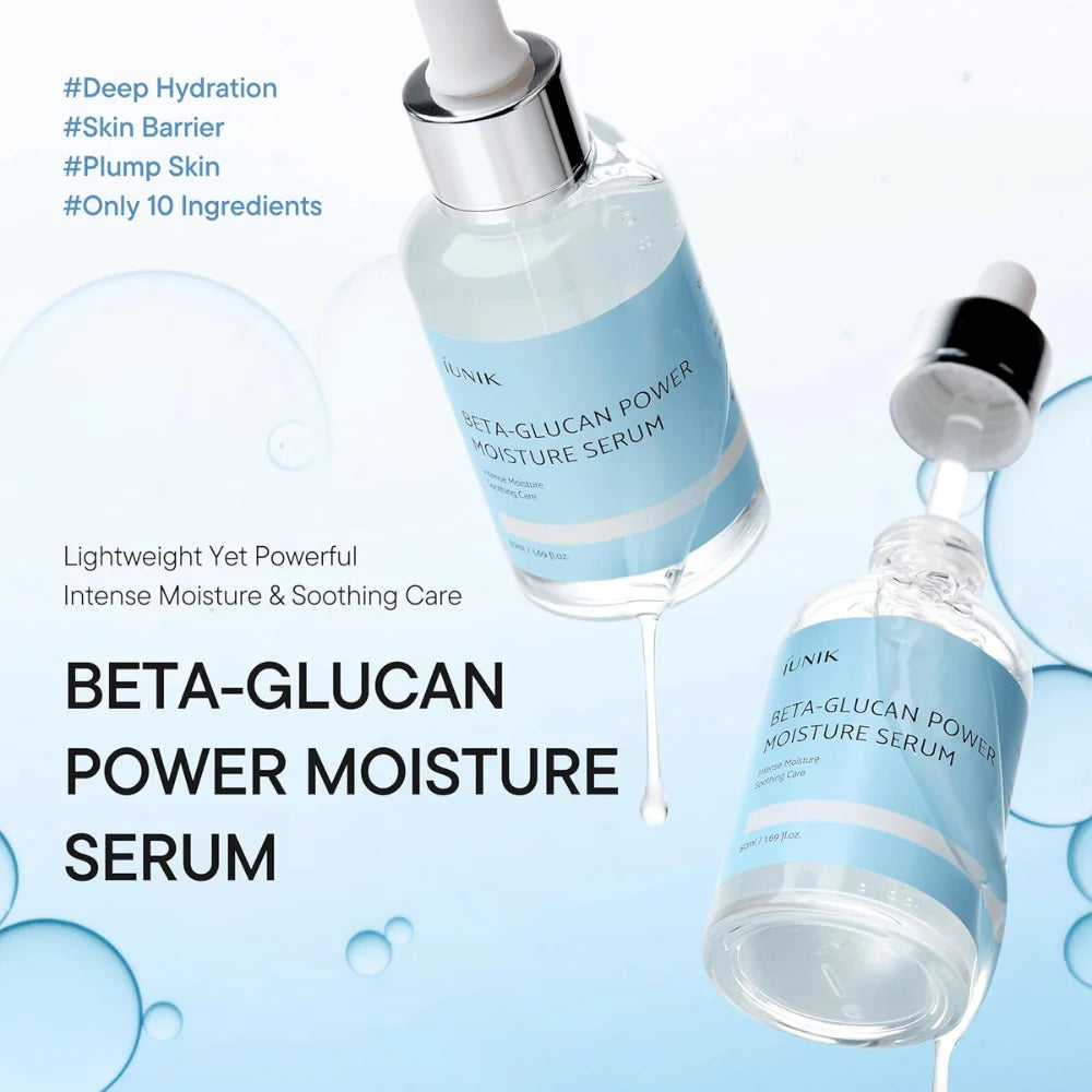 iUNIK - Beta Glucan Power Moisture Serum - 50ml | Suero Hidratante Intensivo Y Fortalecedor De La Barrera Cutánea Con Beta-Glucano Puro