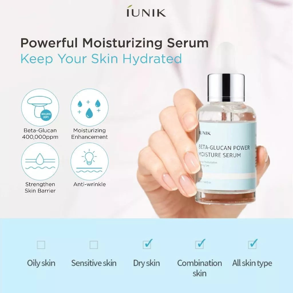 iUNIK - Beta Glucan Power Moisture Serum - 50ml | Suero Hidratante Intensivo Y Fortalecedor De La Barrera Cutánea Con Beta-Glucano Puro
