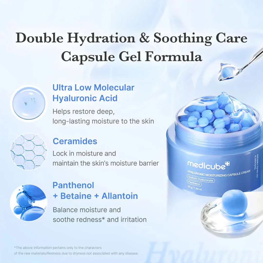 Medicube - Hyaluronic Moisturizing Capsule Cream - 55g | Crema Hidratante Intensiva En Cápsulas Con Ácido Hialurónico Para Una Piel Tersa Y Radiante