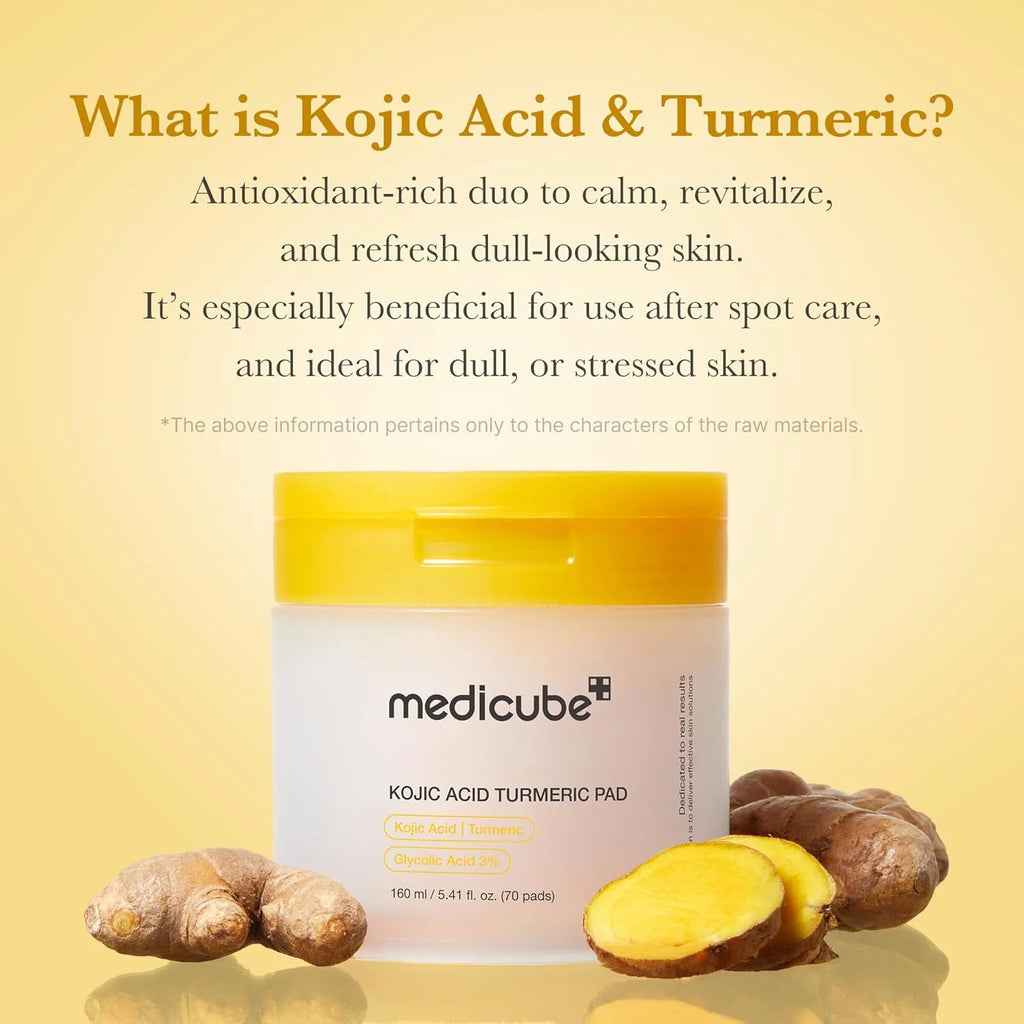 Medicube - Kojic Acid Turmeric Pad - 70 pads | Pads Exfoliantes E Iluminadores Con Ácido Kójico Y Cúrcuma Para Unificar El Tono De La Piel