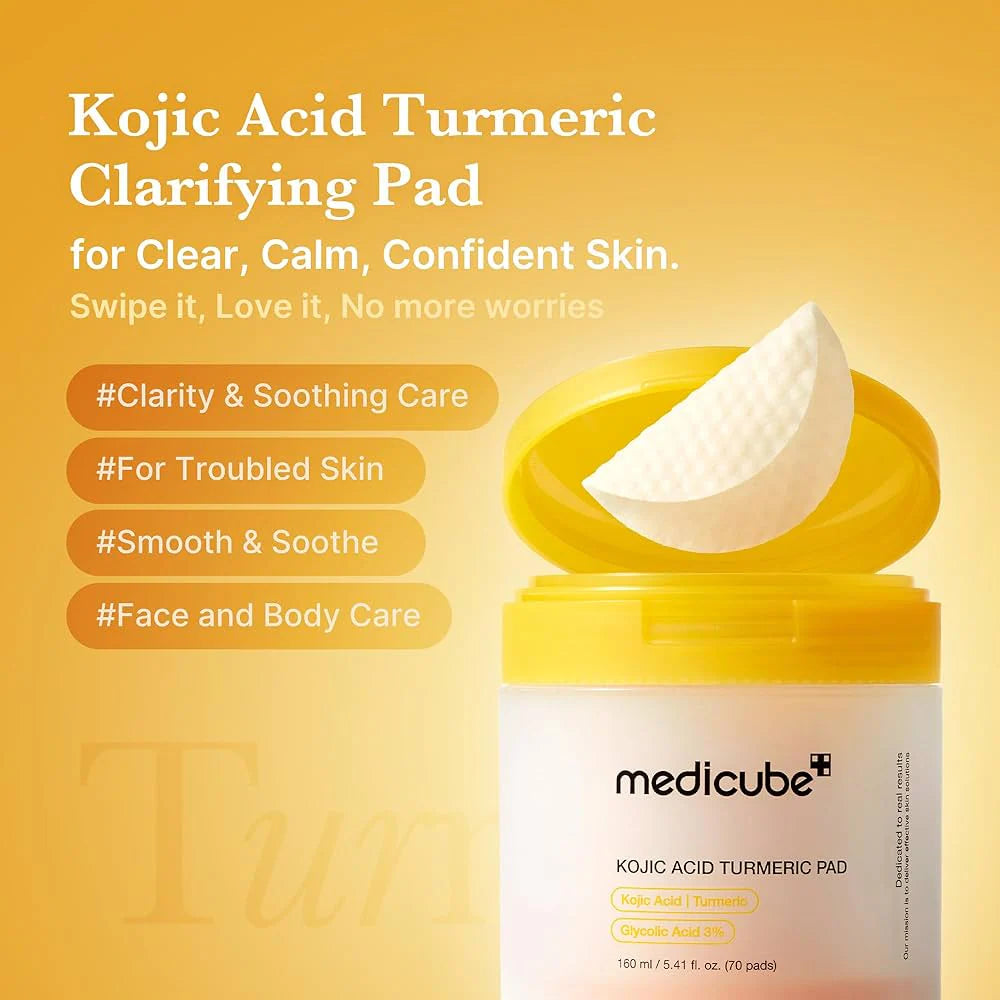 Medicube - Kojic Acid Turmeric Pad - 70 pads | Pads Exfoliantes E Iluminadores Con Ácido Kójico Y Cúrcuma Para Unificar El Tono De La Piel