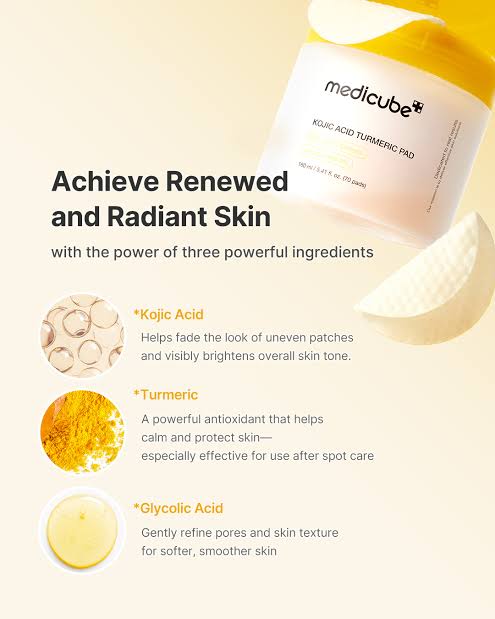 Medicube - Kojic Acid Turmeric Pad - 70 pads | Pads Exfoliantes E Iluminadores Con Ácido Kójico Y Cúrcuma Para Unificar El Tono De La Piel