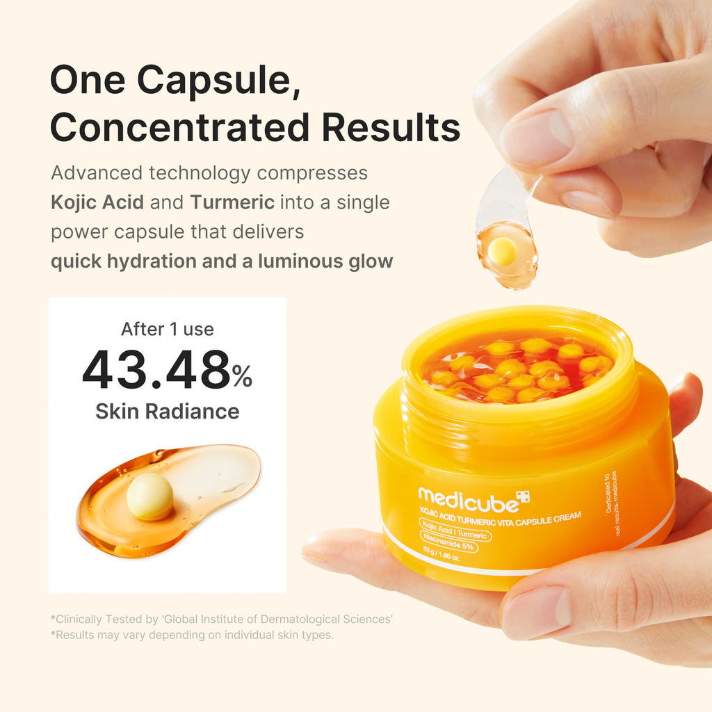 Medicube - Kojic Acid Turmeric Vita Capsule Cream - 50ml | Crema Iluminadora Y Antioxidante En Cápsulas Con Ácido Kójico, Cúrcuma Y Vitaminas