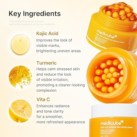 Medicube - Kojic Acid Turmeric Vita Capsule Cream - 50ml | Crema Iluminadora Y Antioxidante En Cápsulas Con Ácido Kójico, Cúrcuma Y Vitaminas