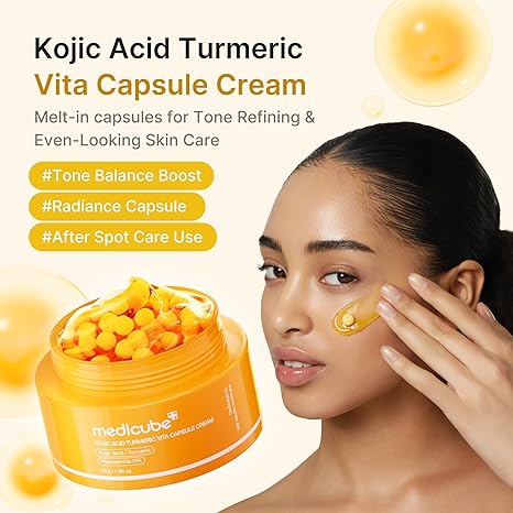 Medicube - Kojic Acid Turmeric Vita Capsule Cream - 50ml | Crema Iluminadora Y Antioxidante En Cápsulas Con Ácido Kójico, Cúrcuma Y Vitaminas