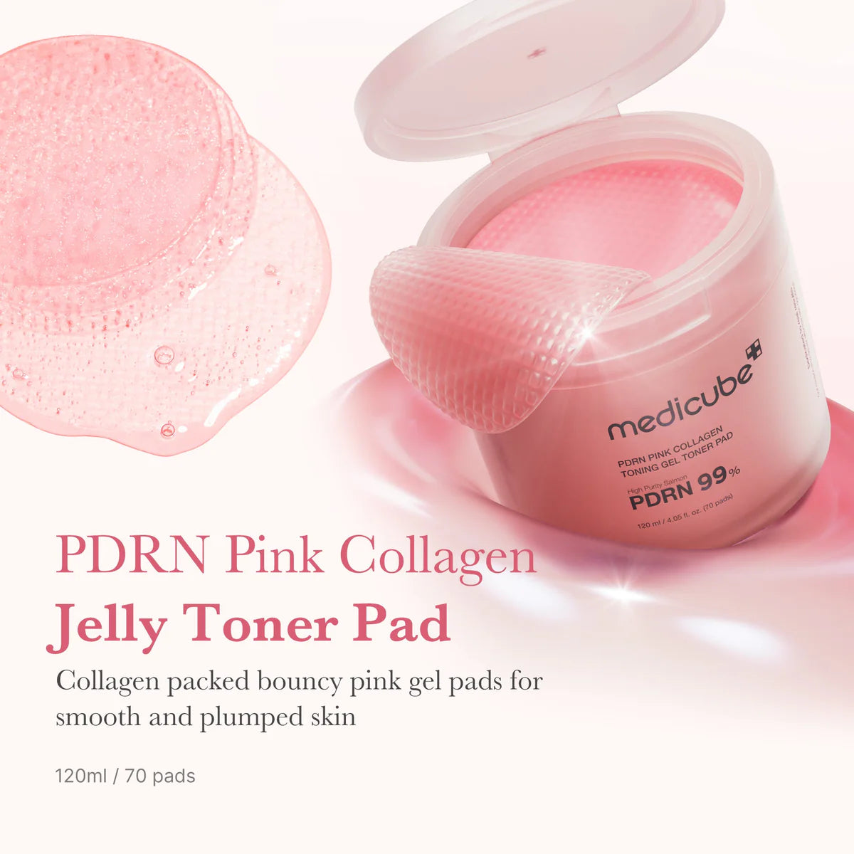 Medicube - PDRN Pink Collagen Toning Gel Toner Pad - 70 pads | Pads Tonificantes E Iluminadores Con Colágeno Y PDRN