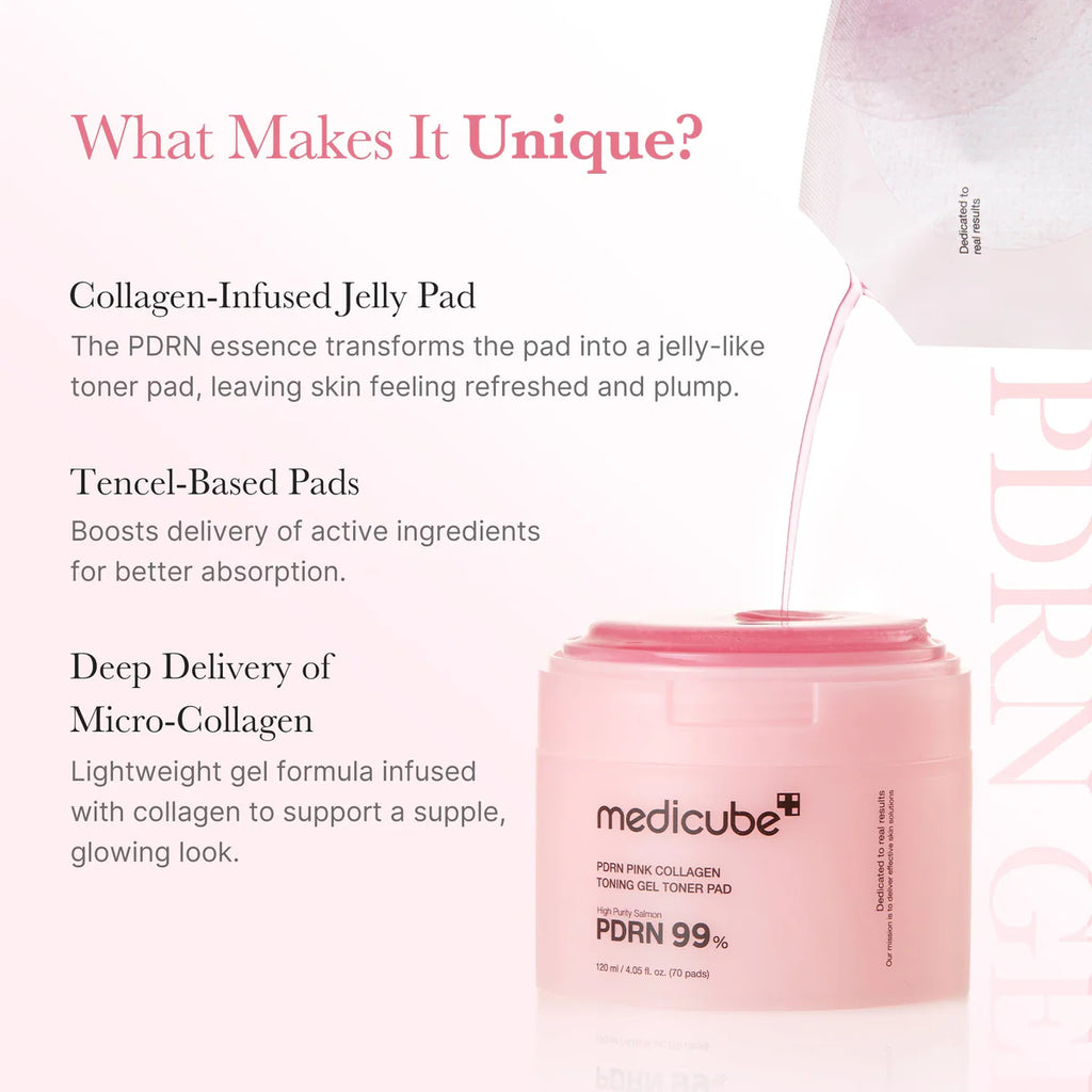 Medicube - PDRN Pink Collagen Toning Gel Toner Pad - 70 pads | Pads Tonificantes E Iluminadores Con Colágeno Y PDRN