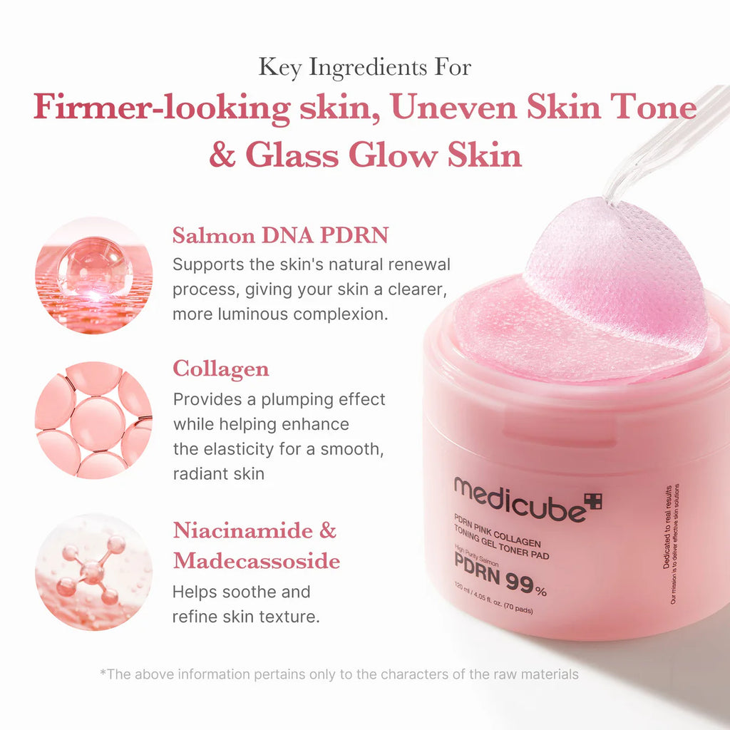 Medicube - PDRN Pink Collagen Toning Gel Toner Pad - 70 pads | Pads Tonificantes E Iluminadores Con Colágeno Y PDRN