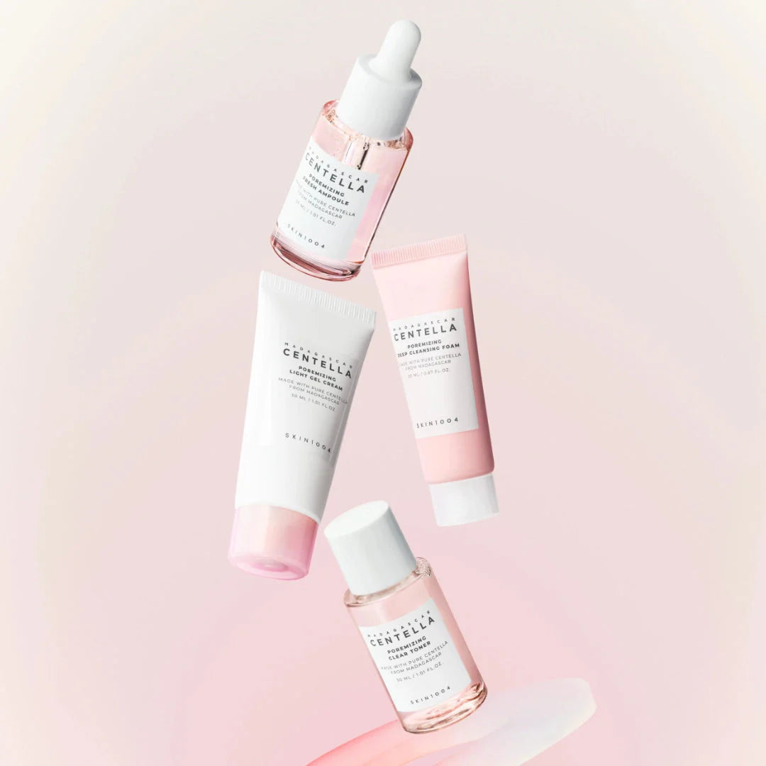 SKIN1004 - Madagascar Centella Poremizing Travel Kit - 4 pzas | Set De Viaje Refinador De Poros Y Control De Sebo Con Sal Rosa Del Himalaya