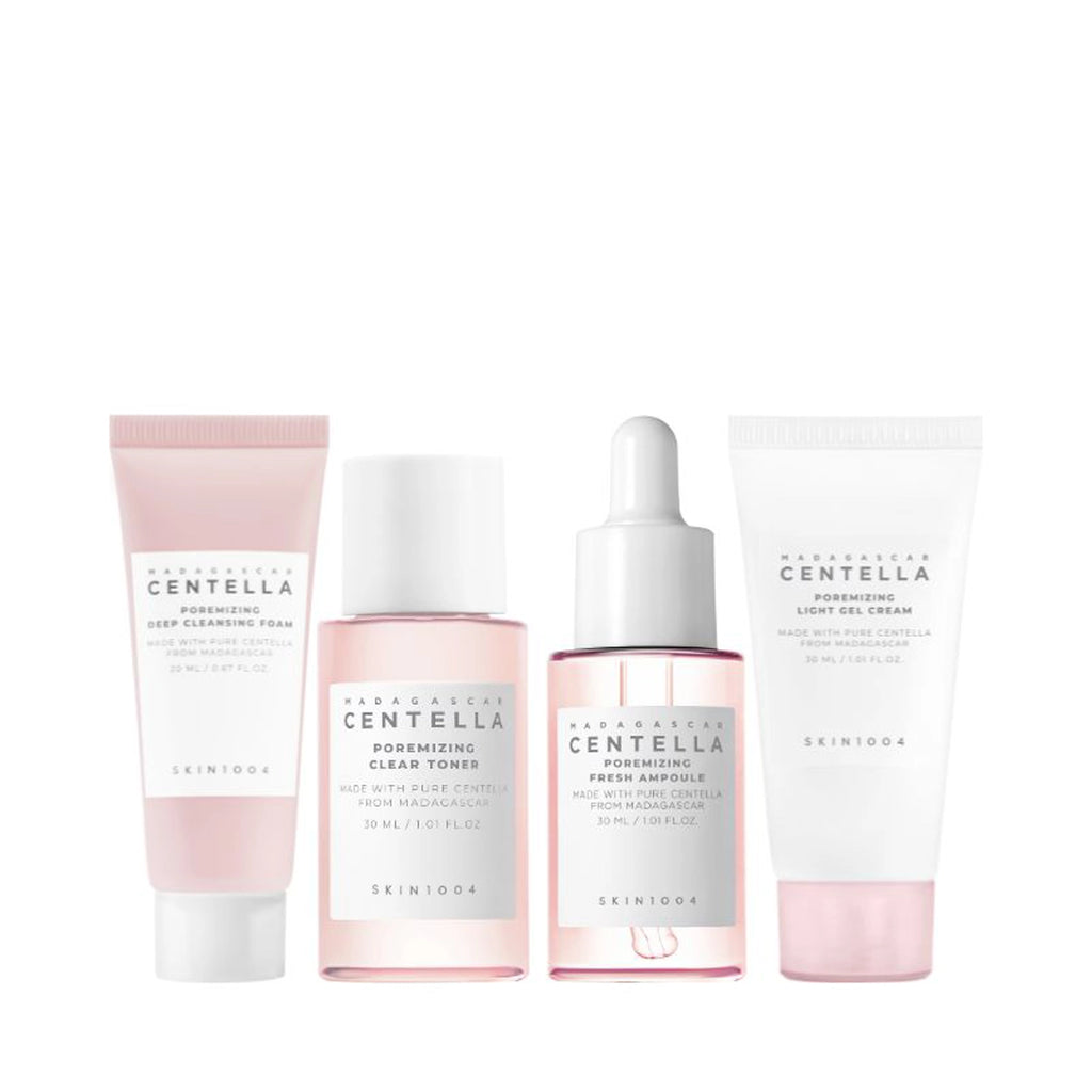 SKIN1004 - Madagascar Centella Poremizing Travel Kit - 4 pzas | Set De Viaje Refinador De Poros Y Control De Sebo Con Sal Rosa Del Himalaya