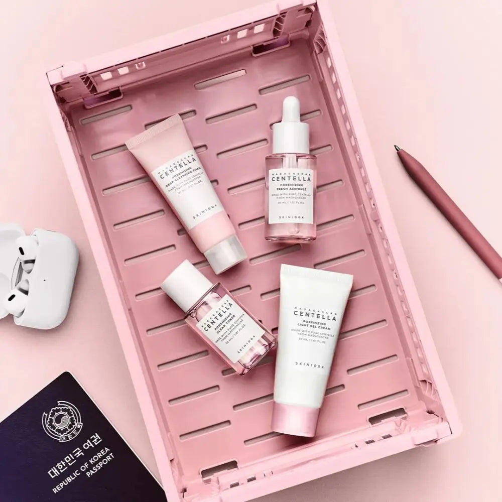 SKIN1004 - Madagascar Centella Poremizing Travel Kit - 4 pzas | Set De Viaje Refinador De Poros Y Control De Sebo Con Sal Rosa Del Himalaya