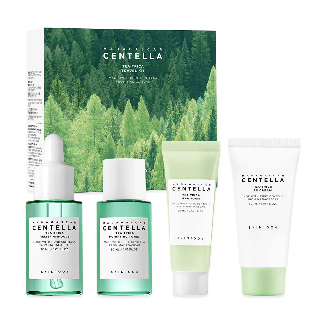 SKIN1004 - Madagascar Centella Tea-Trica Travel Kit - 4 pzas | Set De Viaje Calmante Y Purificante Para Piel Sensible Con Tendencia Acneica