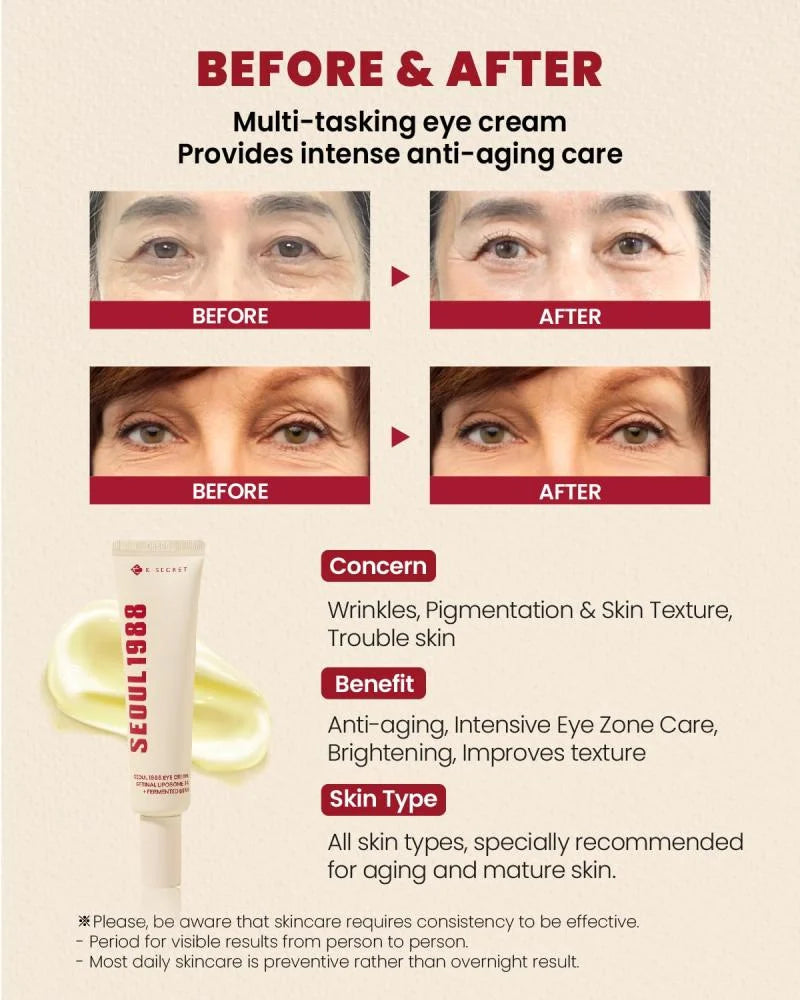 KSECRET - SEOUL 1988 Eye Cream : Retinal Liposome 4% + Fermented Bean | Contorno de ojos antiedad