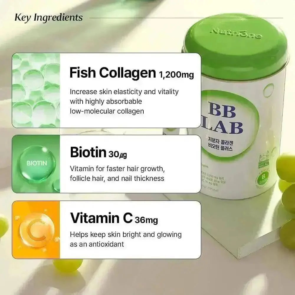 BB LAB - Low Molecular Collagen Biotin Plus - 2g × 30 sticks | Colágeno con Biotina para Mejorar la Elasticidad y Fortalecer Cabello y Uñas.