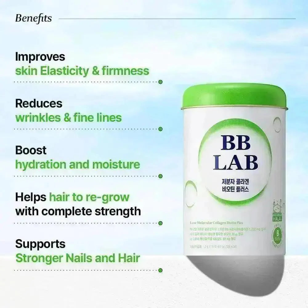 BB LAB - Low Molecular Collagen Biotin Plus - 2g × 30 sticks | Colágeno con Biotina para Mejorar la Elasticidad y Fortalecer Cabello y Uñas.