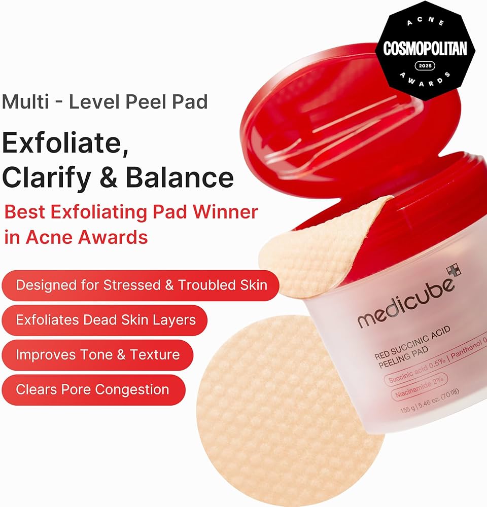 Medicube - Red Succinic Acid Peeling Pad - 70 piezas | Pads Exfoliantes para Poros y Acné