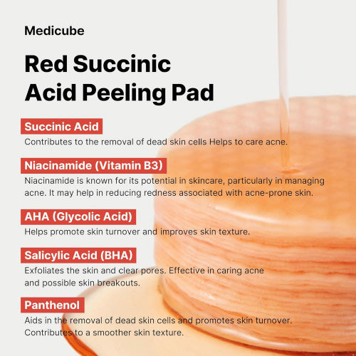 Medicube - Red Succinic Acid Peeling Pad - 70 piezas | Pads Exfoliantes para Poros y Acné