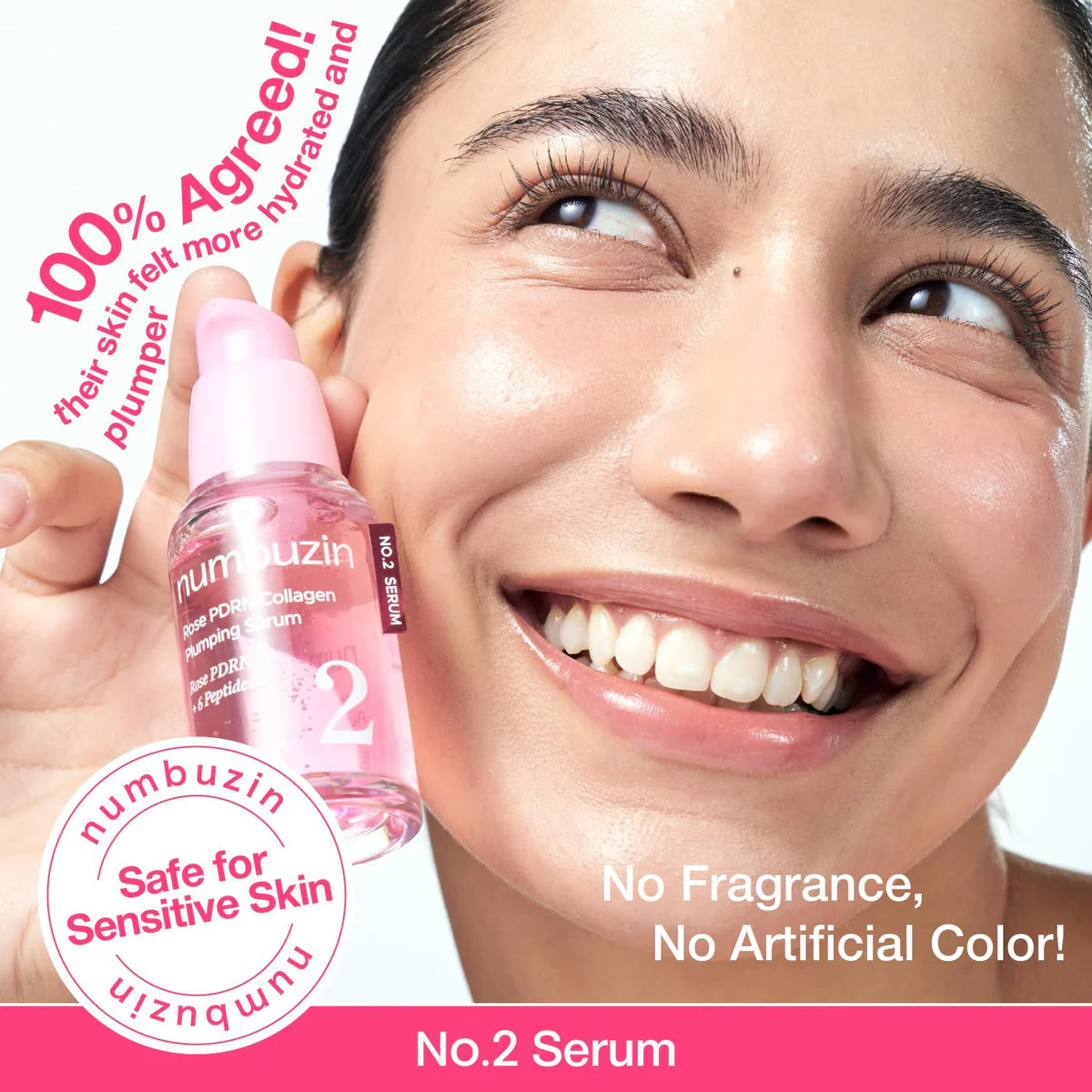 Numbuzin - No.2 Rose PDRN Collagen Plumping Serum - 30ml | Sérum Reafirmante e Hidratante con PDRN