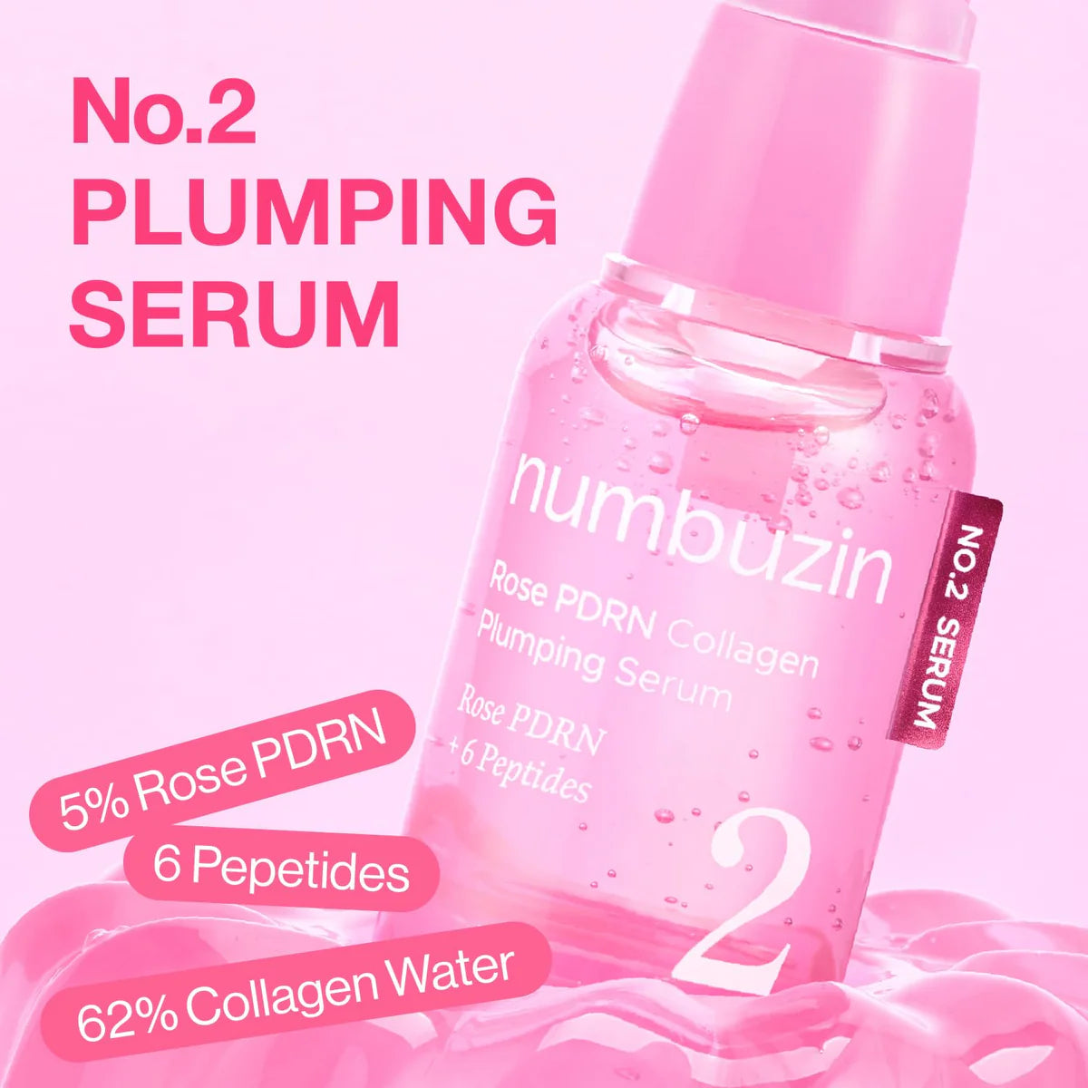 Numbuzin - No.2 Rose PDRN Collagen Plumping Serum - 30ml | Sérum Reafirmante e Hidratante con PDRN