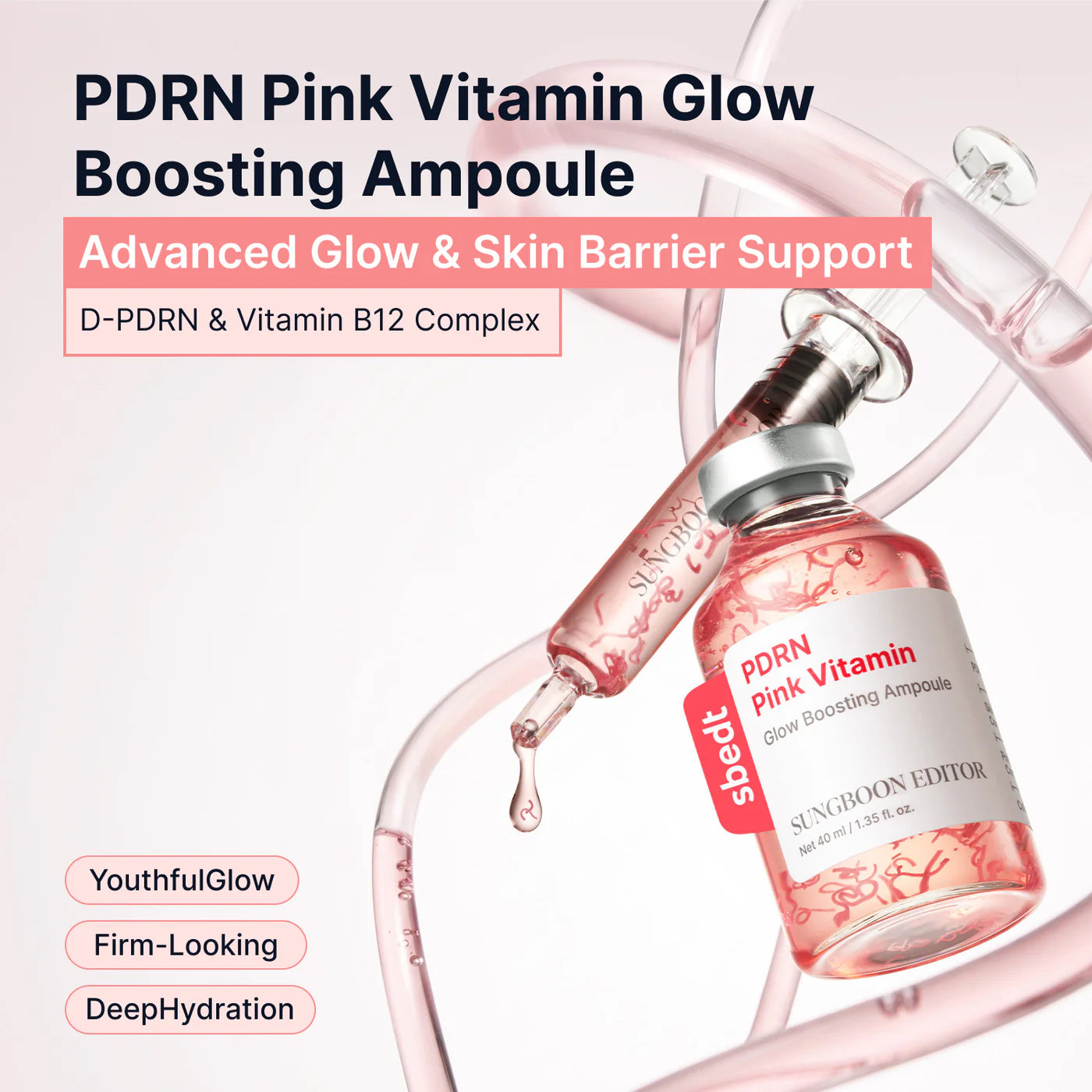 Sungboon Editor - PDRN Pink Vitamin Glow Boosting Ampoule - 40ml | Ampoule Iluminadora con PDRN y Vitaminas
